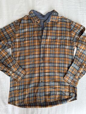 Eddie Bauer Men's Golden Brown & Blue Plaid Button-Down Shirt